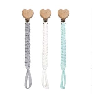Heart-Shaped Wooden Pacifier Clips - Gray, White, Pink And Blue